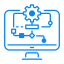Computer display with flowchart and gear icon