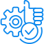 Gear, thumbs up, checkmark icon for reliability