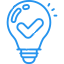 Blue lightbulb with checkmark inside